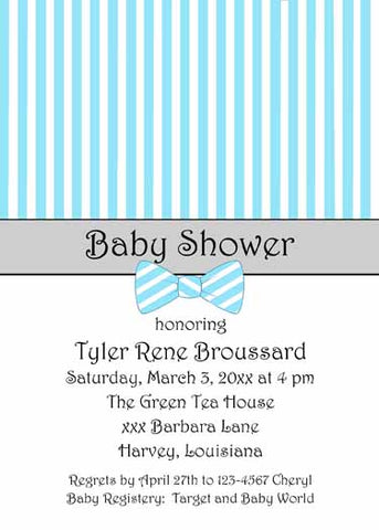 PIN STRIPES WITH BOW TIE OR  DIAPER PIN CUSTOM INVITATION