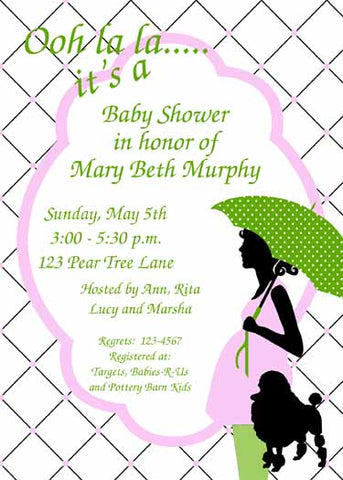 SILHOUETTE OF PREGNANT MOTHER AND POODLE CUSTOM INVITATION