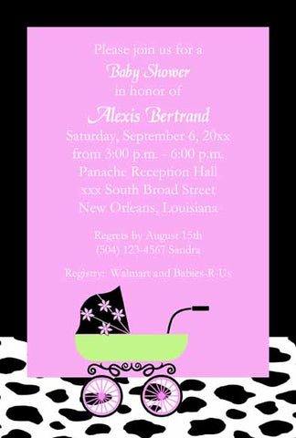 COW PATTERN AND BABY CARRIAGE CUSTOM INVITATION