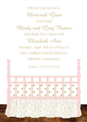 BABY BED GOLD AND PINK CUSTOM INVITATION