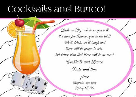 COCKTAILS AND BUNCO CUSTOM INVITATION