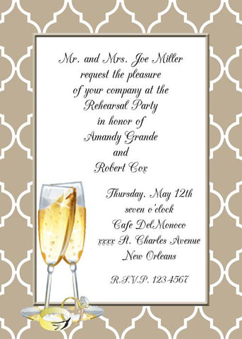 CHAMPAGNE FLUTES AND RINGS CUSTOM INVITATION