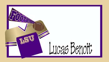 PURPLE GOLD FOOTBALL PENNANT, AND JERSEY PERSONALIZED GIFT OR CALLING CARDS