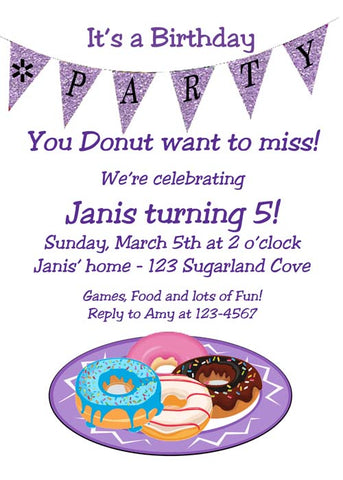 DONUTS WITH SPARKLE BANNER CUSTOM INVITATION