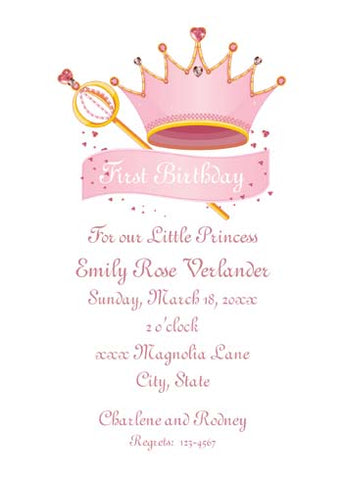 PINK CROWN, SCEPTER AND BANNER CUSTOM INVITATION