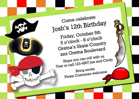 SKULL AND PIRATE HATS CUSTOM INVITATION