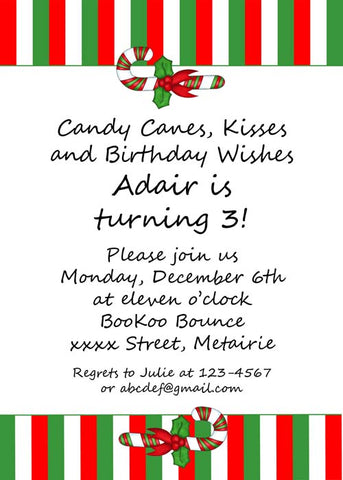 STRIPES AND CANDY CANES CUSTOM INVITATION