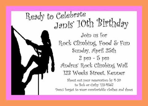 SILHOUETTE OF GIRL ROCK CLIMBING CUSTOM INVITATION