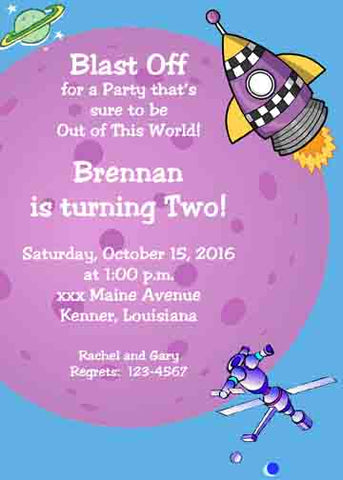 LARGE PLANET AND SPACE ROCKET CUSTOM INVITATION