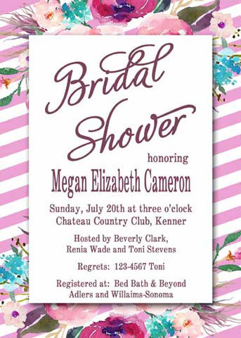 WATERCOLOR FLOWERS AND BOLD STRIPES CUSTOM INVITATION