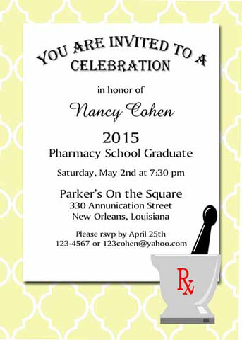 PHARMACY MEDICAL GRADUATION CUSTOM INVITATION