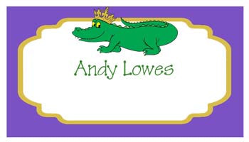 ALLIGATOR WITH CROWN PERSONALIZED GIFT OR CALLING CARDS