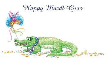 MARDI GRAS ALLIGATOR PERSONALIZED GIFT OR CALLING CARDS