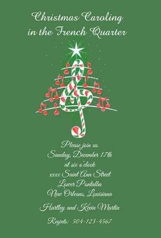 MUSICAL NOTES ON CHRISTMAS TREE CUSTOM INVITATION