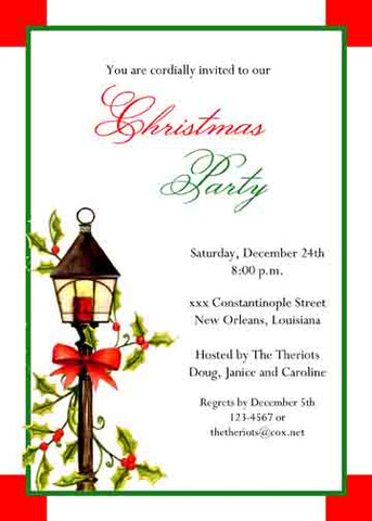 ANTIQUE LAMPPOST AND HOLLY CUSTOM INVITATION