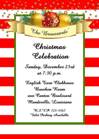 RED AND GOLD ORNAMENTS AND BANNER CUSTOM INVITATION