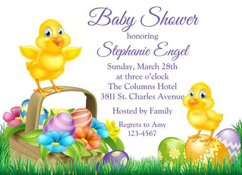 BABY CHICKS WITH EASTER BASKET CUSTOM INVITATION