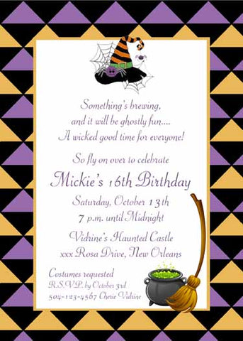 HALLOWEEN ICONS ON DIAMOND BACKGROUND CUSTOM INVITATION