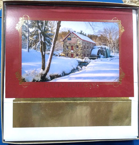 WINTER WATER WHEEL SCENE BOXED GREETING CARDS