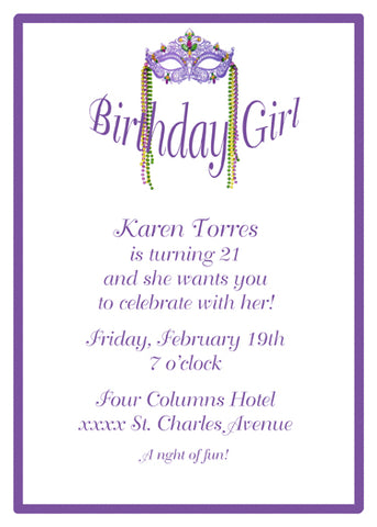 INTRICATE MARDI GRAS MASK CUSTOM INVITATION