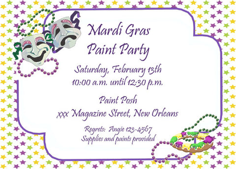 COMEDY AND TRAGEDY MASKS AND BEADS CUSTOM INVITATION