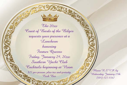 GOLD DINNER PLATE WITH SATIN BACKGROUND CUSTOM INVITATION