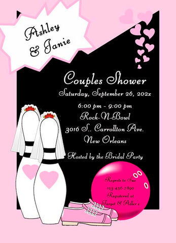 BRIDE AND BRIDE-2 BOWLING PINS CUSTOM INVITATION