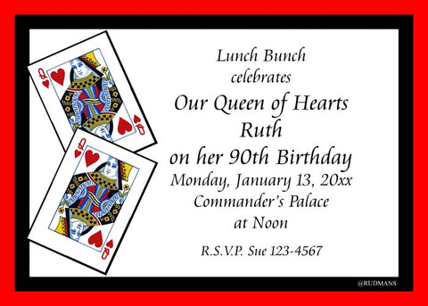 PLAYING CARDS QUEEN OF HEARTS CUSTOM INVITATION