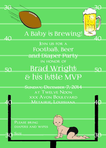 FOOTBALL, BEER AND DIAPERS CUSTOM INVITATION