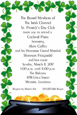POT OF GOLD AND CLOVERS CUSTOM INVITATION