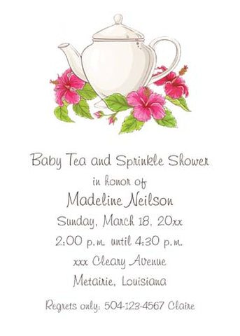 TEAPOT AND HIBISCUS CUSTOM INVITATION