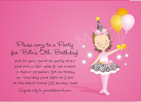 BALLERINA BIRTHDAY PINK - BLANK STOCK INVITATION